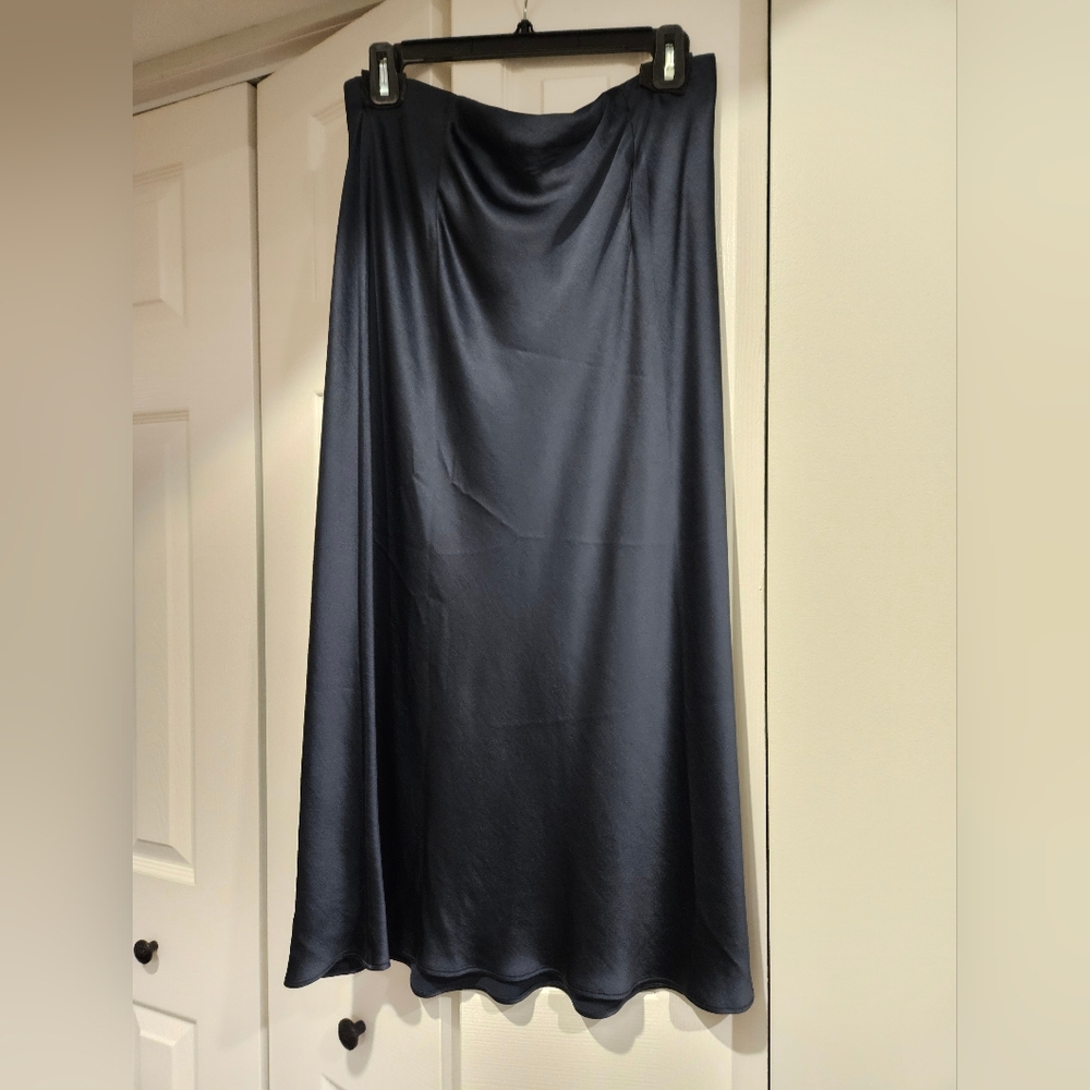 Madewell Satin Hunter Green Slip Skirt Long Size 14 Elastic Waist Skirt